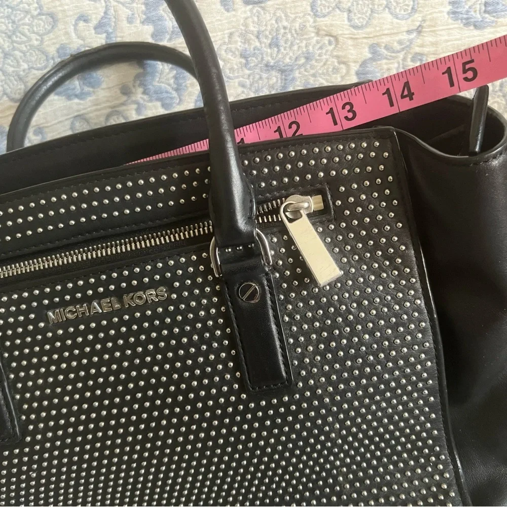 Michael Kors Black Studded Leather Bag with Silver Hardware - Picture 9 of 16